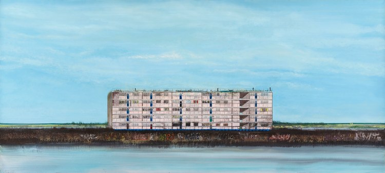Pink Flats, limited edition digital print with hand painting by Jock McFadyen