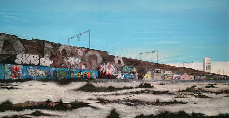 Red Yellow and Blue painting by Jock McFadyen, 2023